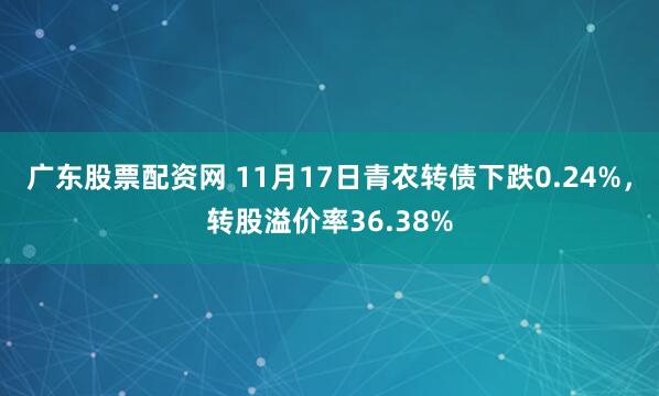 广东股票配资网 11月17日青农转债下跌0.24%，转股溢价率36.38%